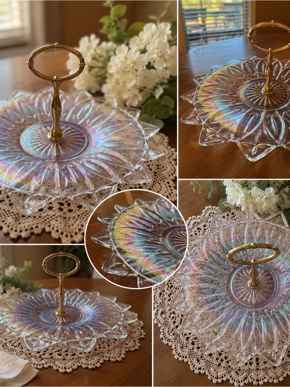 Vintage Iridescent Glass Serving Tray